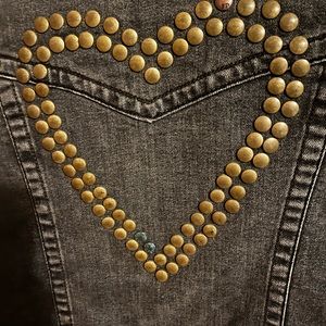 EUC Free People “Washed” Gray Denim HEART Studded Jacket S Small
